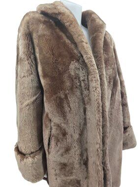 Vintage Laskin Shearling Fur Coat With Satin Lining Brown, Size Medium